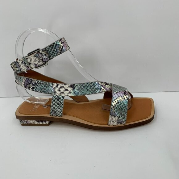 Franco Sarto Ema gray shimmery snake skin ankle strap square toe sandal new 6 - Picture 3 of 8